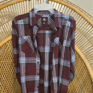 Quiksilver Burgundy and Blue Plaid Shirt